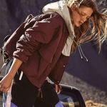 Free People Off the Bleachers Coaches Jacket Burgundy Wine Small NWT Photo 3