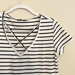 SheIn White Dress with Black Thin Stripes Short Sleeve Mini Dress Criss Cross L Photo 2