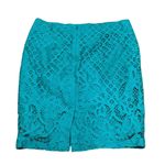 Loft Women's Teal Crochet Lace Pencil Skirt Size 6P Knee Length Photo 4