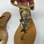 Aerin golden peddle leather t strap sandals with fish scale gem designs 6.5 Photo 2