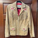 Vintage Suguaro West suede embroidered fringe jacket large Tan Photo 0