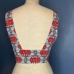 ZARA  | African Style Print Lantern Crop Top Plunge V XS Navy Red Photo 4