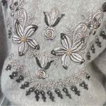 Vintage Su Lim Floral Embroidered Angora Sweater Taupe Pearl Embellished PM Tan Size undefined Photo 7