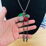 Rare vintage black gold with rhinestone and enamel cherry Necklace Photo 1