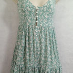Zaful  Tank Sz 4 Small Green Floral‎ Ruffled Pleated Button Adjustable Straps Photo 0