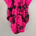 Aqua Green Swimsuit Floral Pink Black Size Small One Piece V-Neck Bathing Suit Photo 5