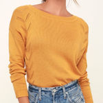 Lulus  Pointelle Me More Sweater Mustard Yellow Cotton Blend Oversized Size Small Photo 0