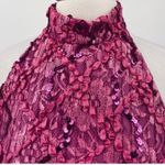 Vintage 80s Halter Fit & Flare Cocktail Dress Sequin Bodice Rosette Hot Pink 6 Photo 3