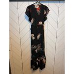 Lovestitch  Women’s Small Black Floral Ruffle Short Sleeve V-neck Midi Wrap Dress Photo 2