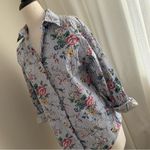 Floral Print Yellow Black Gray cotton Striped Shirt Size Medium Photo 3