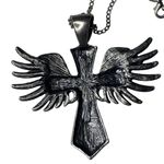 Gothic Angel Winged Cross Pendant Necklace With Chain Masculine Crucifix u Silver Photo 3
