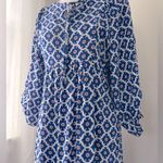 Royal Blue, Pink & White Tie Neck 3/4 Sleeve Lightweight Maxi Dress Blue Photo 3