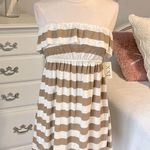 Forever 21 Strapless Oatmeal Taupe Striped Mini Dress Knit Beach Coverup Womens Small Photo 2