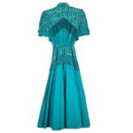 Lilia Smitty 80s Vintage Western Maxi Dress Size 3/4 Small Fringe Rodeo Lace Blue Photo 1