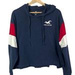 Hollister  Navy Blue Cropped Lightweight Boyfriend Hooded Sweatshirt L Photo 0