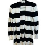 Cyrus  Black & White Striped Waffle Knit Cardigan Photo 0
