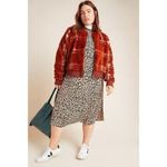 Anthropologie  Plaid Teddy Bomber Jacket Rich Rust Cozy Soft Cabin Holiday 1X Photo 3