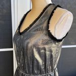 BCBG MaxAzria Shimmering Metallic Silver Black Dress Size XS Silk Blend Cocktail Photo 12