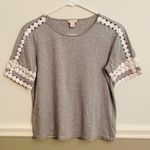 J.Crew  Grey White Circle Eyelit Crochet Top XXS Photo 0