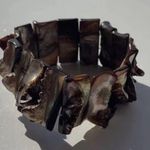 vintage Mother of pearl chunk Stretch Wire Bracelet Natural Boho Western Sz 7.5" Black Photo 7