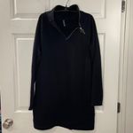 Athleta Cozy Karma Asymmetric Sweatshirt Dress Womens Size Large Black Mock Neck Photo 3