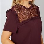 French Connection Maroon Lace Yoke Ruffle Trim Short Sleeve Top Size Medium Photo 1
