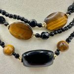 Obsidian and tigers eye long beaded necklace Black Photo 6