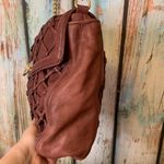 La Victoire Burgundy Leather & Fabric Purse with Chain Strap Red Photo 2