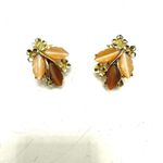 Gold tone orange leaf floral clip on earrings Photo 2