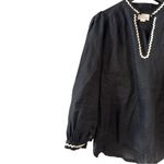 Trovata Birds of Paradise Women’s Small Bailey Linen Blouse Black Long Sleeve Photo 3