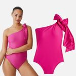 J.Crew NWT Plus Size  Pink Bow One-Shoulder One-Piece Swimsuit - Size 22 Photo 1