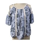 Shyanne ✨ Womens Sz Medium Blouse Medium Blue Floral Crochet Cold Shouler✨ Photo 2