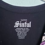 Sinful  Black and Purple Leopard Print Rhinestone V-neck Tee Photo 3