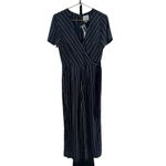 J.O.A. Revolve Women’s S Short Sleeve Wide Leg Jumpsuit Navy Blue Stripe Belted Photo 1