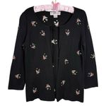 Vintage 90's Cardigan M 100% Silk Knit Floral Embroidered Cottagecore Bow Tie Black Size M Photo 0