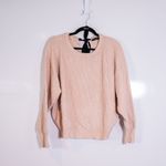 ZARA Ribbed Knit Stretch Crew Neck Bow Tie Back Pullover Sweater Pink Neutral S Photo 0