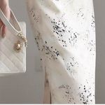 Cream and black floral silk Dress with unique Boho touch Photo 1