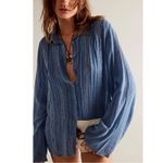 Free People  FP One Mila Shirt Blue Ethereal Dainty Romantic Lace Gauze Medium Photo 11