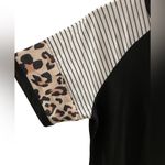 Boutique Cotton Short Sleeve Striped and Leopard Shirt Black Size L Photo 1