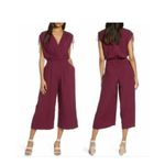 Gal Meets Glam  Luella Ruched-Shoulder Crop‎ Jumpsuit Burgundy  12 Wide Leg NWT Photo 1
