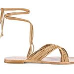 Raye Revolve Tan Flat Gladiator Sandal SIZE 6 Leather Wrap Ankle Strappy $168 Photo 0