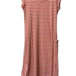 Toad &Co Muse Midi Dress Women’s M Orange Stripe Adjustable Drawcord Pocket Size M Photo 0