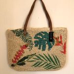 INC  Summer Straw Tote Palm Leaves Photo 1