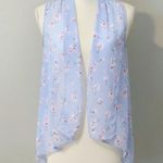 JOVIE Blue Floral Printed Chiffon Sleeveless Waterfall Cardigan Photo 0