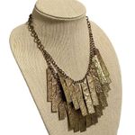 Vintage Gold Tone Textured Tag Drop Necklace Statement Double Layer 20.5” Photo 3