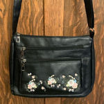Boutique Embroidered black faux vegan leather crossbody bag NWOT Photo 0