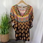 Trina Turk  Black Print Short Sleeve Swim Bathing Suit Cover Up Dress M Photo 1