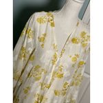 Mi Ami Ivory And Mustard Sheer Floral Print Textured Open Kimono, L/XL White Size L Photo 1