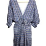 Madison Mathews Blue and Tan Kaftan Mini Dress Sz. M Size M Photo 0
