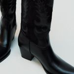 ZARA  Black faux Leather style Western cowboy  ankle heeled Boots Photo 4